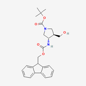 molecular formula C25H30N2O5 B12986628 tert-Butyl (3S,4R)-3-((((9H-fluoren-9-yl)methoxy)carbonyl)amino)-4-(hydroxymethyl)pyrrolidine-1-carboxylate 