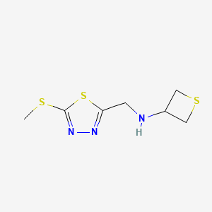 molecular formula C7H11N3S3 B12986648 N-((5-(Methylthio)-1,3,4-thiadiazol-2-yl)methyl)thietan-3-amine 