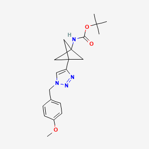 molecular formula C20H26N4O3 B12986717 tert-Butyl (3-(1-(4-methoxybenzyl)-1H-1,2,3-triazol-4-yl)bicyclo[1.1.1]pentan-1-yl)carbamate 