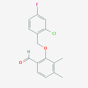 molecular formula C16H14ClFO2 B12986870 2-((2-Chloro-4-fluorobenzyl)oxy)-3,4-dimethylbenzaldehyde 