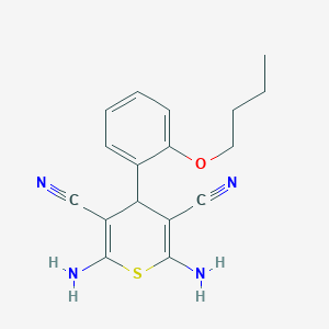 molecular formula C17H18N4OS B12986947 2,6-diamino-4-(2-butoxyphenyl)-4H-thiopyran-3,5-dicarbonitrile 