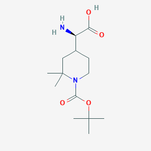 molecular formula C14H26N2O4 B12986963 (2R)-2-Amino-2-(1-(tert-butoxycarbonyl)-2,2-dimethylpiperidin-4-yl)acetic acid 