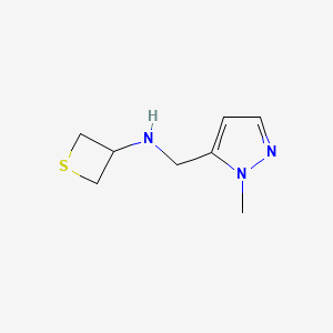 molecular formula C8H13N3S B12986976 N-((1-Methyl-1H-pyrazol-5-yl)methyl)thietan-3-amine 