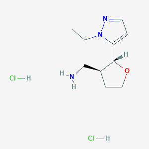 molecular formula C10H19Cl2N3O B12987019 ((2R,3S)-2-(1-Ethyl-1H-pyrazol-5-yl)tetrahydrofuran-3-yl)methanamine dihydrochloride 