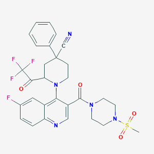 1-(6-Fluoro-3-(4-(methylsulfonyl)piperazine-1-carbonyl)quinolin-4-yl)-4-phenyl-2-(2,2,2-trifluoroacetyl)piperidine-4-carbonitrile