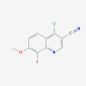 molecular formula C11H6ClFN2O B12987557 4-Chloro-8-fluoro-7-methoxyquinoline-3-carbonitrile 