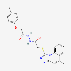 molecular formula C22H21N5O3S B12987663 2-((5-Methyl-[1,2,4]triazolo[4,3-a]quinolin-1-yl)thio)-N'-(2-(p-tolyloxy)acetyl)acetohydrazide 