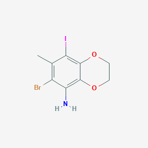 molecular formula C9H9BrINO2 B12987733 7-Bromo-5-iodo-6-methyl-2,3-dihydro-1,4-benzodioxin-8-amine 