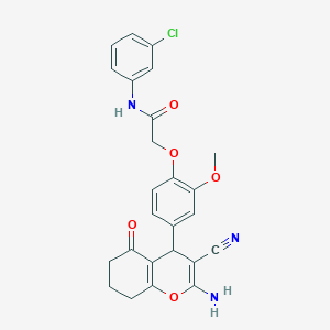 2-(4-(2-Amino-3-cyano-5-oxo-5,6,7,8-tetrahydro-4H-chromen-4-yl)-2-methoxyphenoxy)-N-(3-chlorophenyl)acetamide