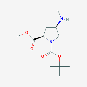 molecular formula C12H22N2O4 B12987970 1-(tert-Butyl) 2-methyl (2R,4R)-4-(methylamino)pyrrolidine-1,2-dicarboxylate 