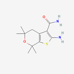 molecular formula C12H18N2O2S B12988066 2-Amino-5,5,7,7-tetramethyl-5,7-dihydro-4H-thieno[2,3-c]pyran-3-carboxamide 