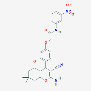 2-(4-(2-Amino-3-cyano-7,7-dimethyl-5-oxo-5,6,7,8-tetrahydro-4H-chromen-4-yl)phenoxy)-N-(3-nitrophenyl)acetamide