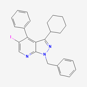 molecular formula C25H24IN3 B12988498 1-Benzyl-3-cyclohexyl-5-iodo-4-phenyl-1H-pyrazolo[3,4-b]pyridine 