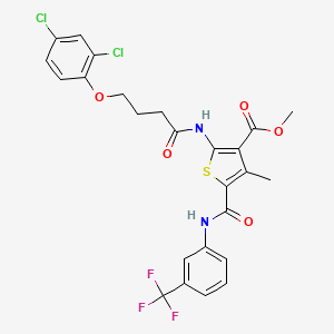 molecular formula C25H21Cl2F3N2O5S B12988947 Methyl 2-(4-(2,4-dichlorophenoxy)butanamido)-4-methyl-5-((3-(trifluoromethyl)phenyl)carbamoyl)thiophene-3-carboxylate 