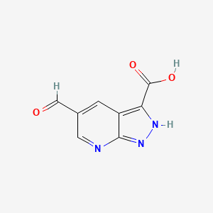 molecular formula C8H5N3O3 B12989119 5-Formyl-1H-pyrazolo[3,4-b]pyridine-3-carboxylic acid 