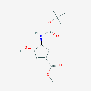 molecular formula C12H19NO5 B12989339 Methyl (3S,4S)-4-((tert-butoxycarbonyl)amino)-3-hydroxycyclopent-1-ene-1-carboxylate 