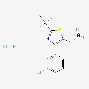 molecular formula C14H18Cl2N2S B12989717 (2-(tert-Butyl)-4-(3-chlorophenyl)thiazol-5-yl)methanamine hydrochloride 