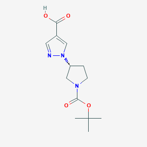 molecular formula C13H19N3O4 B12989984 (R)-1-(1-(tert-Butoxycarbonyl)pyrrolidin-3-yl)-1H-pyrazole-4-carboxylic acid 