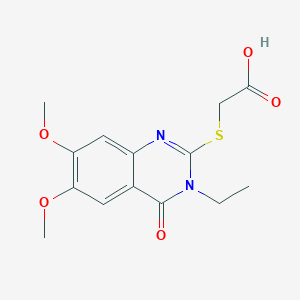 molecular formula C14H16N2O5S B12990742 2-((3-Ethyl-6,7-dimethoxy-4-oxo-3,4-dihydroquinazolin-2-yl)thio)acetic acid CAS No. 886500-32-9