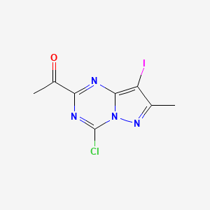 molecular formula C8H6ClIN4O B12991024 1-(4-Chloro-8-iodo-7-methylpyrazolo[1,5-a][1,3,5]triazin-2-yl)ethan-1-one 