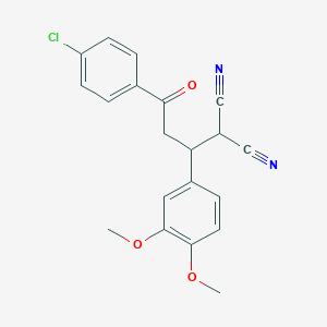 molecular formula C20H17ClN2O3 B12991107 2-(3-(4-Chlorophenyl)-1-(3,4-dimethoxyphenyl)-3-oxopropyl)malononitrile 