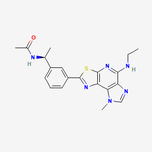 molecular formula C20H22N6OS B12991439 (S)-N-(1-(3-(5-(ethylamino)-8-methyl-8H-imidazo[4,5-d]thiazolo[5,4-b]pyridin-2-yl)phenyl)ethyl)acetamide 