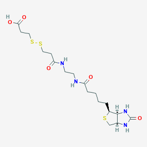 molecular formula C18H30N4O5S3 B12991528 3-((3-Oxo-3-((2-(5-((3aS,4S,6aR)-2-oxohexahydro-1H-thieno[3,4-d]imidazol-4-yl)pentanamido)ethyl)amino)propyl)disulfaneyl)propanoic acid 