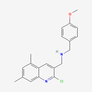 molecular formula C20H21ClN2O B12991735 1-(2-Chloro-5,7-dimethylquinolin-3-yl)-N-(4-methoxybenzyl)methanamine 