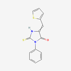 molecular formula C14H10N2OS2 B1299181 3-Phenyl-2-sulfanylidene-5-(thiophen-2-ylmethylidene)imidazolidin-4-one 