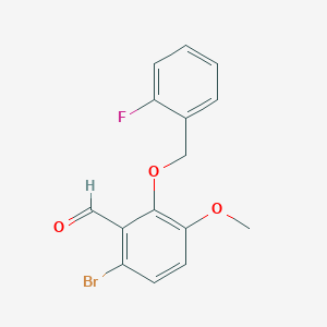 molecular formula C15H12BrFO3 B12991825 6-Bromo-2-((2-fluorobenzyl)oxy)-3-methoxybenzaldehyde 