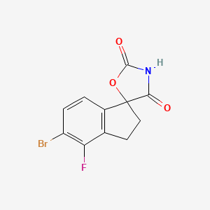 molecular formula C11H7BrFNO3 B12992046 5-Bromo-4-fluoro-2,3-dihydrospiro[indene-1,5'-oxazolidine]-2',4'-dione 