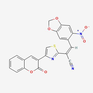 (Z)-3-(6-nitro-1,3-benzodioxol-5-yl)-2-[4-(2-oxochromen-3-yl)-1,3-thiazol-2-yl]prop-2-enenitrile