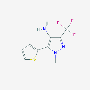 molecular formula C9H8F3N3S B12992218 1-Methyl-5-(thiophen-2-yl)-3-(trifluoromethyl)-1H-pyrazol-4-amine 