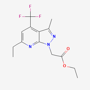 molecular formula C14H16F3N3O2 B12992745 Ethyl 2-(6-ethyl-3-methyl-4-(trifluoromethyl)-1H-pyrazolo[3,4-b]pyridin-1-yl)acetate 