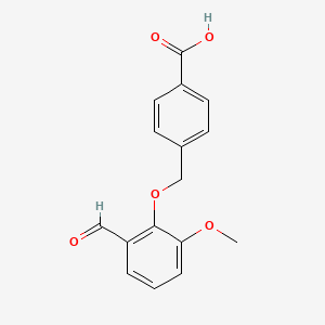 molecular formula C16H14O5 B12992897 4-((2-Formyl-6-methoxyphenoxy)methyl)benzoic acid 