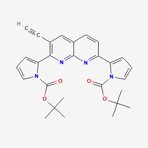 molecular formula C28H28N4O4 B12992939 Di-tert-butyl 2,2'-(3-ethynyl-1,8-naphthyridine-2,7-diyl)bis(1H-pyrrole-1-carboxylate) 