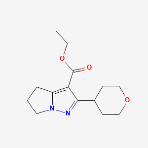 molecular formula C14H20N2O3 B12993129 Ethyl 2-(tetrahydro-2H-pyran-4-yl)-5,6-dihydro-4H-pyrrolo[1,2-b]pyrazole-3-carboxylate 