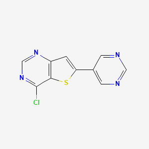 molecular formula C10H5ClN4S B12993257 4-Chloro-6-(pyrimidin-5-yl)thieno[3,2-d]pyrimidine 