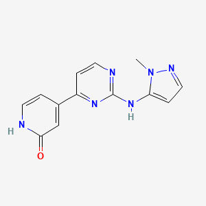 molecular formula C13H12N6O B12993299 4-(2-((1-Methyl-1H-pyrazol-5-yl)amino)pyrimidin-4-yl)pyridin-2(1H)-one 