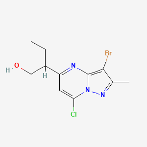 molecular formula C11H13BrClN3O B12993470 2-(3-Bromo-7-chloro-2-methylpyrazolo[1,5-a]pyrimidin-5-yl)butan-1-ol 