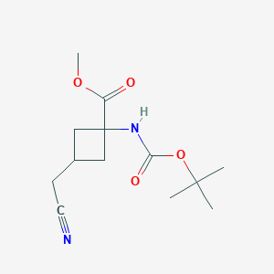 molecular formula C13H20N2O4 B12993614 Methyl 1-((tert-butoxycarbonyl)amino)-3-(cyanomethyl)cyclobutane-1-carboxylate 