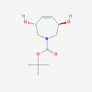 molecular formula C11H19NO4 B12993668 Rel-tert-butyl (3R,6R)-3,6-dihydroxy-2,3,6,7-tetrahydro-1H-azepine-1-carboxylate 