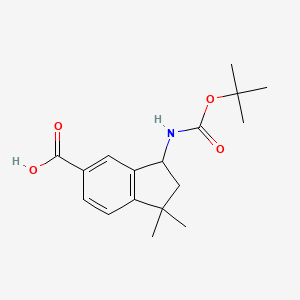 molecular formula C17H23NO4 B12994327 3-((tert-Butoxycarbonyl)amino)-1,1-dimethyl-2,3-dihydro-1H-indene-5-carboxylic acid 