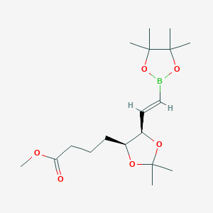 molecular formula C18H31BO6 B12994407 Methyl 4-((4S,5R)-2,2-dimethyl-5-(2-(4,4,5,5-tetramethyl-1,3,2-dioxaborolan-2-yl)vinyl)-1,3-dioxolan-4-yl)butanoate 