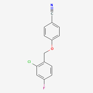 molecular formula C14H9ClFNO B12994443 4-((2-Chloro-4-fluorobenzyl)oxy)benzonitrile 