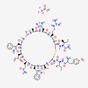 molecular formula C85H118F3N23O20S2 B12994468 H-D-Tyr-Ile-Cys(1)-Val-Trp(Me)-Gln-Asp-Trp-Sar-Ala-His-Arg-Cys(1)-N(Me)Ile-NH2.TFA 