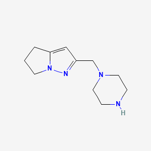 molecular formula C11H18N4 B12994572 2-(Piperazin-1-ylmethyl)-5,6-dihydro-4H-pyrrolo[1,2-b]pyrazole 