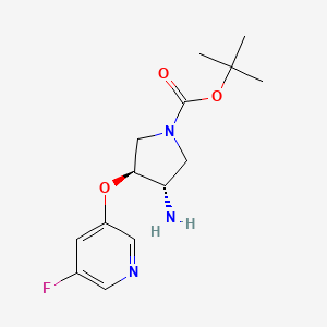 molecular formula C14H20FN3O3 B12994578 tert-Butyl (3S,4S)-3-amino-4-((5-fluoropyridin-3-yl)oxy)pyrrolidine-1-carboxylate 