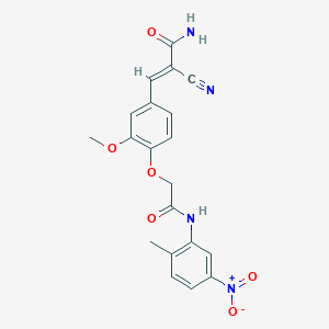 molecular formula C20H18N4O6 B12994689 2-Cyano-3-(3-methoxy-4-(2-((2-methyl-5-nitrophenyl)amino)-2-oxoethoxy)phenyl)acrylamide 