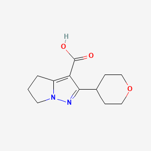 molecular formula C12H16N2O3 B12994736 2-(Tetrahydro-2H-pyran-4-yl)-5,6-dihydro-4H-pyrrolo[1,2-b]pyrazole-3-carboxylic acid 